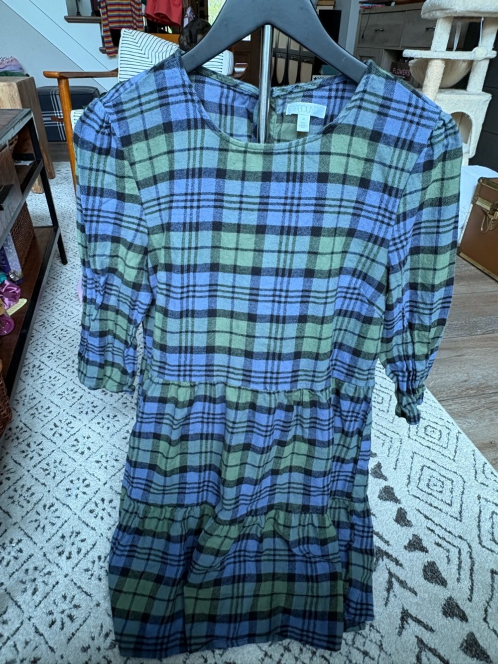 Abound Plaid Tiered Dress in Blue and Green
